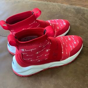 Red sock high top Champion sneakers